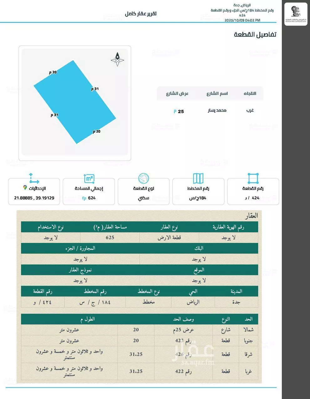 أرض للبيع في شارع محمد يسار, حي الرياض, مدينة جدة, منطقة مكة المكرمة
